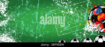 grungy soccer or football illustration with soccer balls and rough textures, great soccer event this year.Free copy space Stock Vector