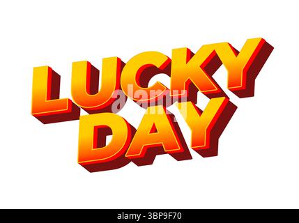 Bold, colorful text design featuring the words LUCKY DAY in a 3D style with a gradient from yellow to orange, set against a white background. Stock Vector