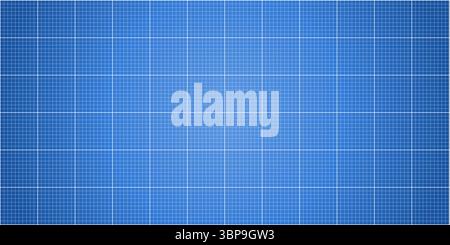 Bright horizontal blueprint with glowing white grid on blue background. Futuristic tech or architecture theme. Stock vector illustration in flat style Stock Vector