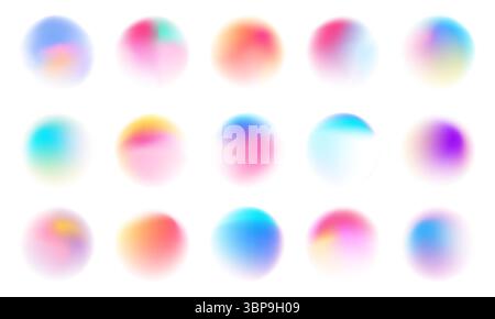 Set of colorful watercolor translucent gradient samples, Smooth gradient glowing neon paint spots, Vector illustration Stock Vector