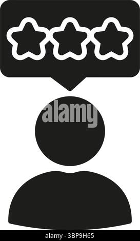 User Review With Three-Star Rating Solid Icon. Customer Feedback And Satisfaction Silhouette Symbol. Evaluation And Consumer Experience Representation Stock Vector