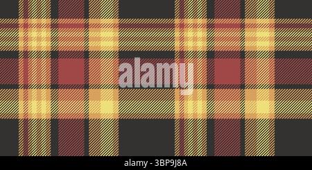 Yellow, Red, and Black Plaid Pattern, Seamless Tartan Checkered Design with Bold Autumn Colors, Perfect for Textiles, Fashion, Wallpapers, and Rustic Stock Vector