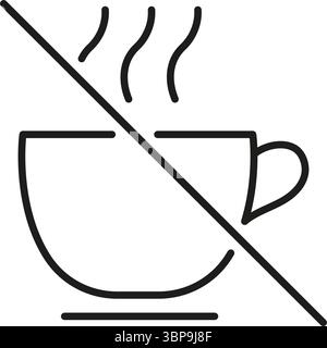 No Hot Drinks Allowed Line Icon. Beverage Restriction, Safety, And Prohibition Symbol. Warning Sign For No Hot Liquids. Editable Stroke. Isolated Stock Vector