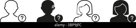 Anonymous User Profile With Question Mark Icon Set. Identity Unknown, User Privacy, And Profile Anonymity Outline And Silhouette Symbol. User Stock Vector