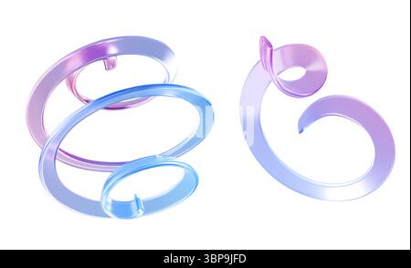 Spiral glass ribbons floating, colorful strip with gradient colors, twisted transparent coils. Modern abstract translucent shapes for decorative design. Glossy curved forms with iridescent reflections Stock Vector
