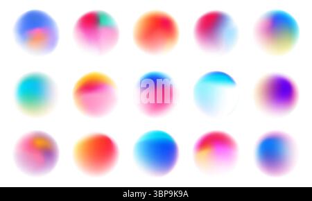 Set of colorful watercolor translucent gradient samples, Smooth gradient glowing neon paint spots, Vector illustration Stock Vector
