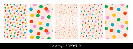 Colorful confetti dot seamless backgrounds. Seamless vector polka dot patterns for wrapping paper, kids room, fabric, stationery. Fun and simple art Stock Vector