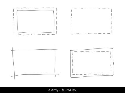 Hand drawn rectangle frames. Lined borders. Set of simple doodle rectangular shapes. Scribble square text boxes. Highlighting elements. Graphic Stock Vector
