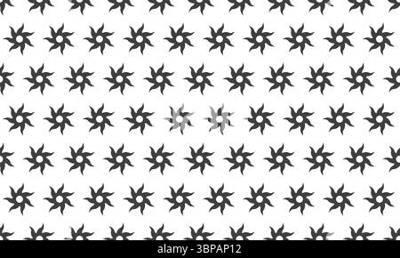 Geometric sunburst pattern.  Repeating minimalist design featuring dark gray stylized suns on a white background. Perfect for website backgrounds, tex Stock Vector