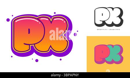 PX logo design for festival or party. Initial letter p and x in graffiti style. Creative modern lettering company name of font typography. Kids trendy Stock Vector