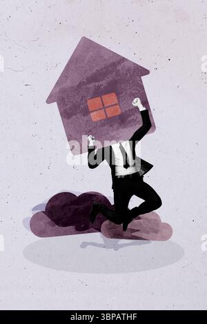 Collage of person house suitcase phone symbolizing relocation moving