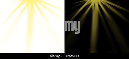 Bright golden stage spotlight rays shining downward isolated on transparent background. Dramatic lighting for scene enhancement and compositing Stock Photo