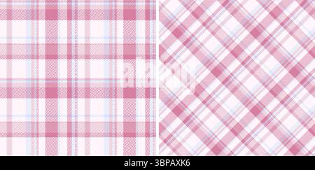 Two pink plaid seamless patterns. Versatile for textiles, backgrounds, or digital design projects. Classic trendy, perfect for fashion interiors. Stock Vector