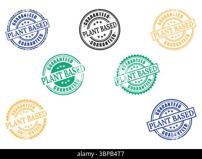 Plant Based Guaranteed Grunge Stamp Collection, Vegan Product Badges Stock Vector