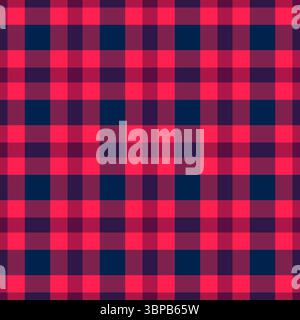 December check seamless vector, folklore pattern background texture. Halftone textile tartan plaid fabric in red and pink colors palette. Stock Vector