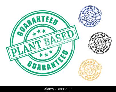 Natural Vegan Guarantee Badges, Plant-Based Certification Vector Set Stock Vector