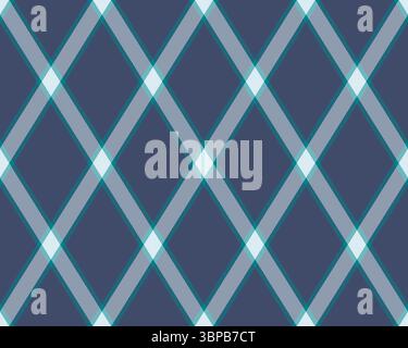 Elegant diamond plaid pattern in cool teal and gray on a navy background. Perfect for textile designs, website backgrounds, or stylish stationery. Cre Stock Vector
