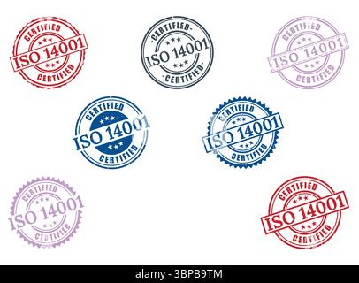 ISO 14001 Certified Grunge Stamp Collection, Environmental Management Badges Stock Vector