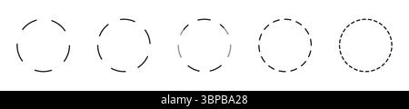 Dashed circle flat icon. Broken rings. Dotted ring symbol. Simple dashed round lines. Abstract monochrome graphic elements. Round cut line. Vector Stock Vector