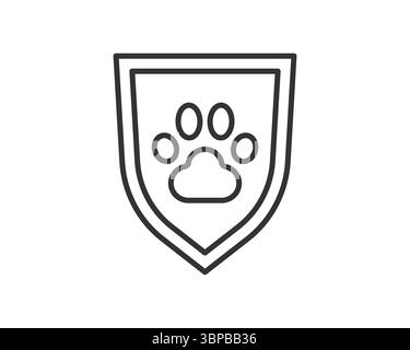 Minimalist emblem featuring a paw print inside a shield, representing animal protection and care. Ideal for pet services, veterinary clinics, and anim Stock Vector