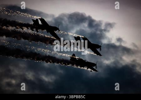 Radom, Poland - August 26, 2023: Civilian small plane. Aeroclub and private aircraft. Civil and general aviation. Sunset and night show. Airshow displ Stock Photo