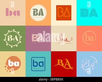 BA logo company template. Letter b and a logotype. Set different classic serif lettering and modern bold text with design elements. Initial font typog Stock Vector
