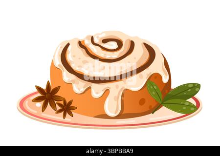 Vector illustration Cinnamon bun and sweet snail bun. Dessert baking. Sweet flour products. Pastry on white background Stock Vector