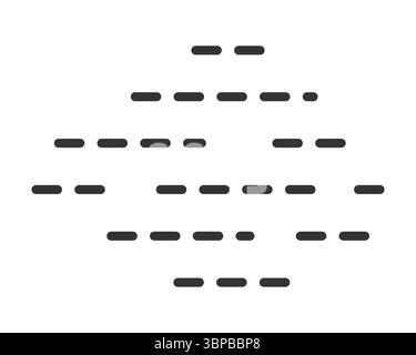 Abstract graphic with dark, horizontal dashes arranged in a diamondlike pattern. Minimalist, conceptual, suitable for background, design, technology, Stock Vector