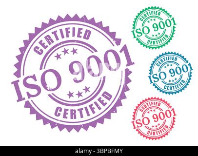 ISO 9001 Compliance Labels, Quality System Guarantee Stamp Vectors Stock Vector