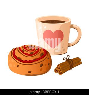 Vector illustration Cinnamon bun and sweet snail bun. Dessert baking. Sweet flour products. Pastry on white background Stock Vector