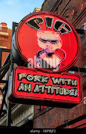 The PIG on Beale, Pork with an attitude restaurant, Beale Street, Memphis Tennessee Stock Photo