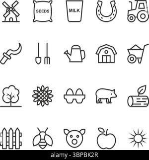 Outline icons set for Agriculture, Farming & Gardening Stock Vector