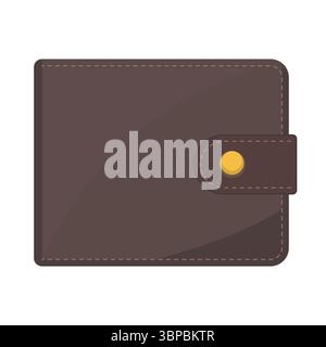 Brown Leather Wallet with Button Strap Vector Illustration. This is a clean and minimalistic flat vector illustration of a closed brown leather wallet Stock Vector