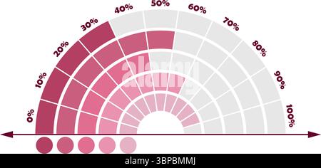 Italian Design infographic featuring radial pink segments for comparison Stock Vector