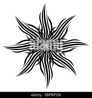 Black star monochrome fantasy element. Black astral portal tattoo design. Unusual geometric mandala. Round stellar frame of sharp thorns. Stock Vector