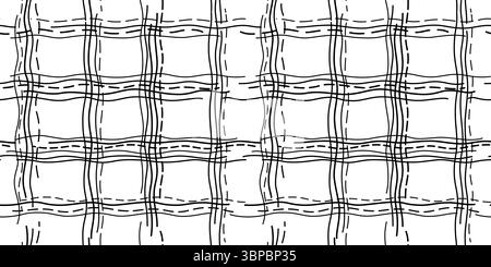 Abstract graphic seamless pattern. Black intersecting wavy lines vector texture. Minimalist background. Geometric monochrome criss-cross element. Tatt Stock Vector
