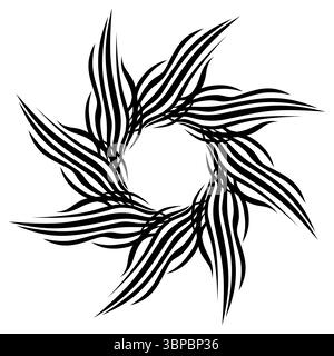 Black sun monochrome fantasy element. Black astral portal tattoo design. Unusual geometric mandala. Round stellar frame of sharp thorns. Stock Vector
