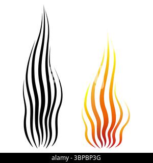 Set of vector fire images. Isolated abstract design element. Bright flame. Black silhouette of flame. Long tongues of flame. Stock Vector