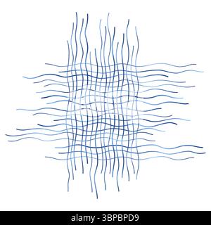 Square background of gradient blue intersecting wavy lines. Abstract vector texture of a tattered piece of fabric. Monochrome geometric criss-cross is Stock Vector