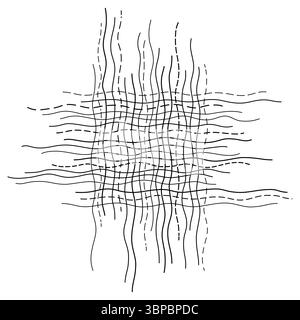 Vector texture of a tattered piece of fabric. Abstract graphic vector illustration. Black intersecting wavy lines minimalist background. Geometric mon Stock Vector