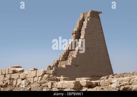 Close up of Ninth Pylon reconstructed  at the Temple at Karnak, Luxor Egypt Stock Photo