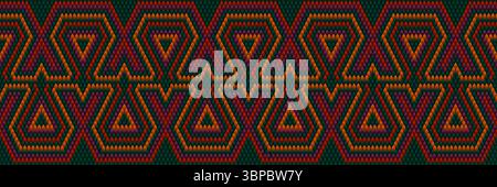 This autumn, seamless, vector pattern resembles intricate embroidery with interlocking shapes in green, orange, and deep red. The diamond arrangement Stock Vector