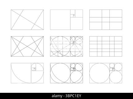 Golden ratio template set. Method golden section. Fibonacci array ...