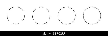 Set of dashed circle flat icons. Broken rings. Dotted ring symbol. Simple dashed round lines. Abstract graphic element. Round cut line. Vector Stock Vector