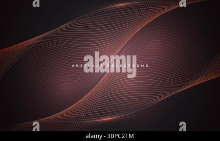 Dark red wavy lines on dark abstract technology background. Vector illustration Stock Vector