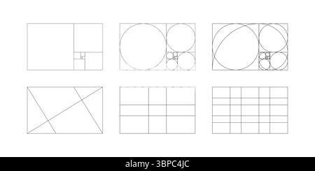 Golden ratio template set. Method golden section. Fibonacci array ...
