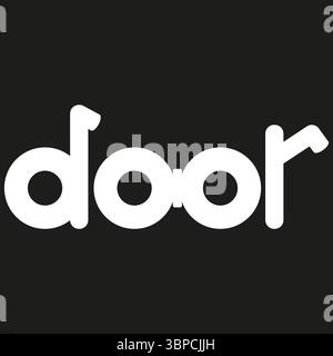 Door with text. Entry vector icon. Black shape symbol. Bold design focus. Stock Vector