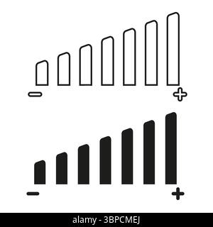 Volume level indicators. Audio adjustment bars. Sound intensity icons. Vector control elements. Stock Vector