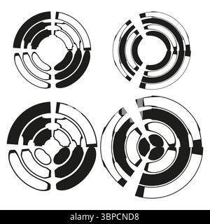 Abstract gear icons. Rotating slice symbols. Mechanical ring Vector. Industrial circular design. Stock Vector