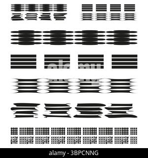 Striped bar set. Line block pattern. Dense dash Vector. Minimal grid artwork. Stock Vector